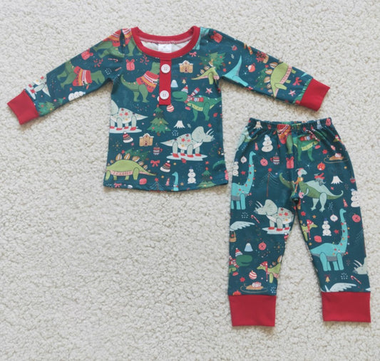 Boutique Baby Boys Pajamas Set Christmas Dinosaur Print Cute Boys Sibling Pajamas Girls Nightwear Sleepwear Kids Pajamas 6 C11-40