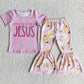 Hot Sale Kids Clothes Girls Easter Boutique Outfits Jesus Baby Girl Clothes Pink T-Shirt Bell Pants Sets