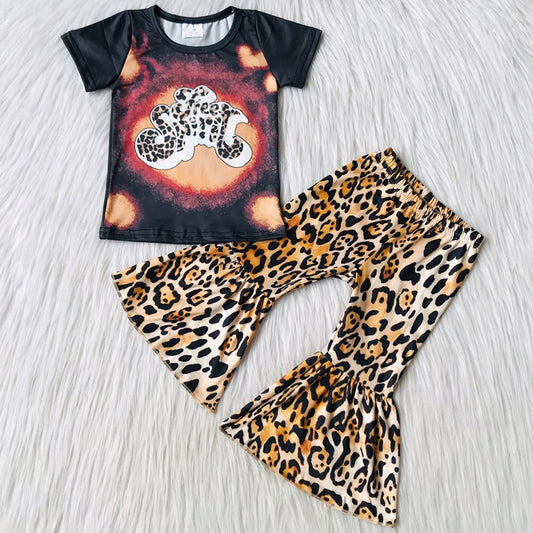 RTS Wholesale Baby Girl Designer Clothes Leopard Bell Pants Outifts Cute Toddler Girl Clothes Sets Spring