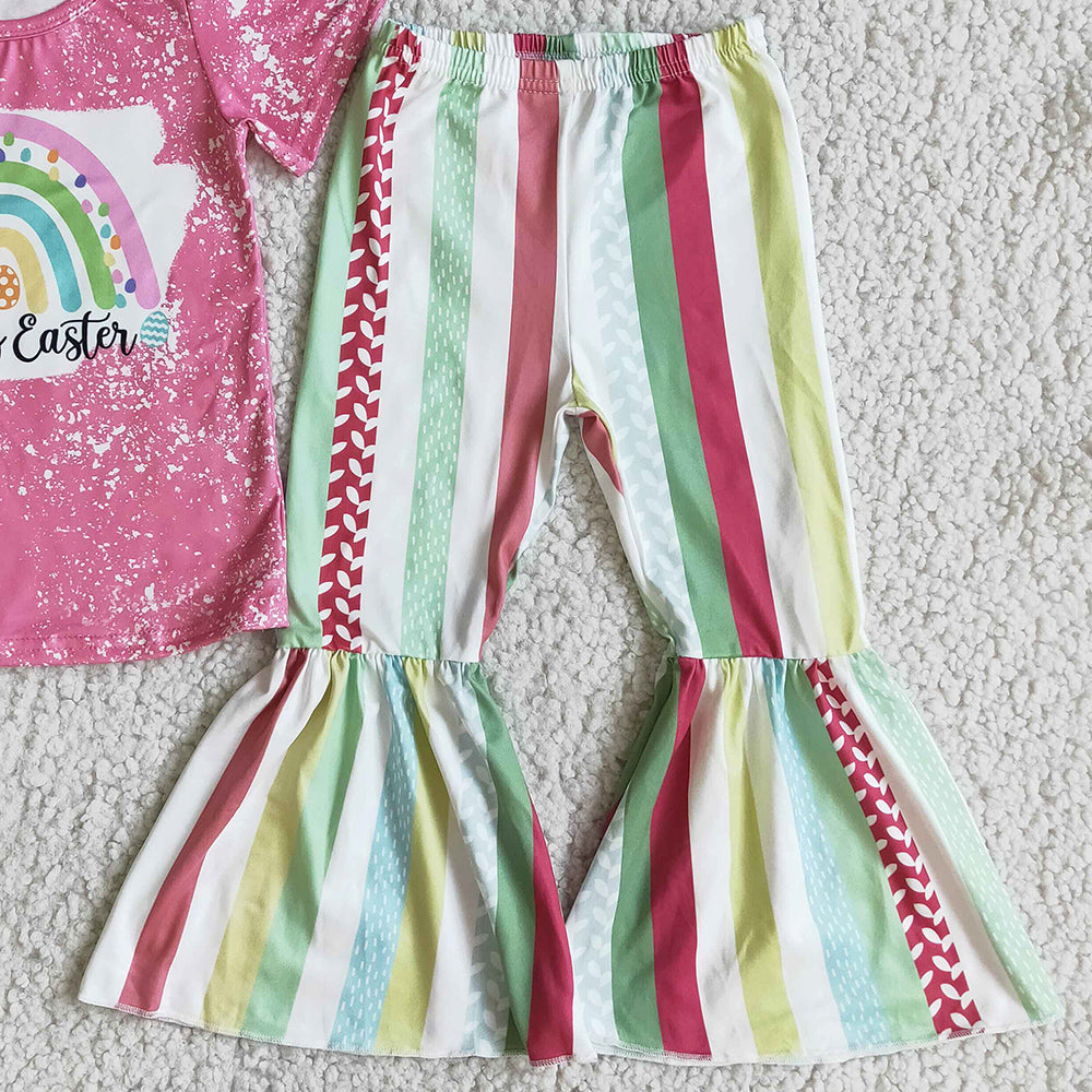 New Arrival Baby Girl Clothes Happy Easter Boutique Kids Clothes Girls Bell Pants Set