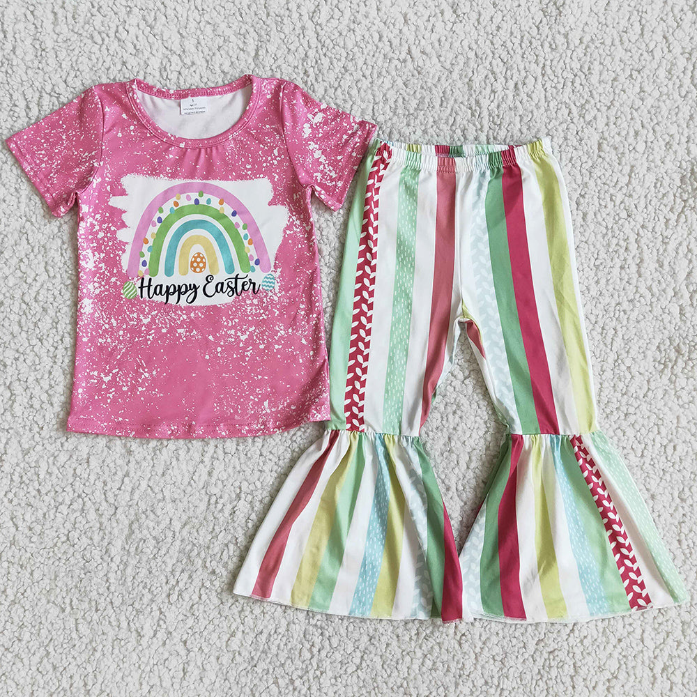 New Arrival Baby Girl Clothes Happy Easter Boutique Kids Clothes Girls Bell Pants Set