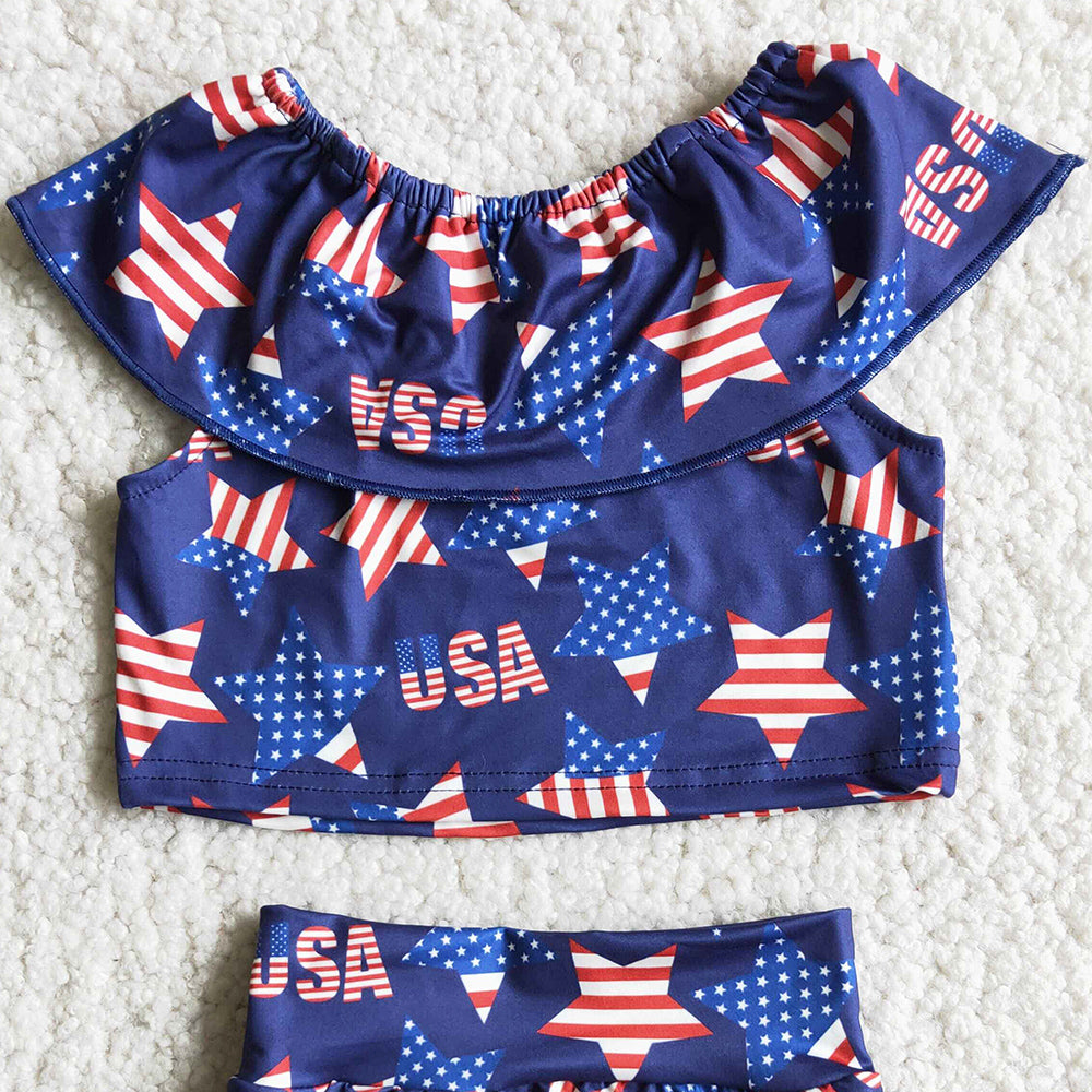 Boutique Baby Girls Bummies Set July 4th Summer Girls Clothing Star Printed Kids Bummies Outfit D10-5