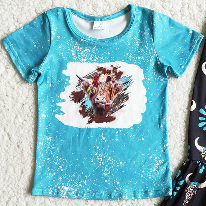 Kids Clothes Girls Boutique Outfits Cow Baby Girls Clothes Western Style Fashion Kids Clothing Set D8-28