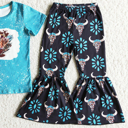 Kids Clothes Girls Boutique Outfits Cow Baby Girls Clothes Western Style Fashion Kids Clothing Set D8-28