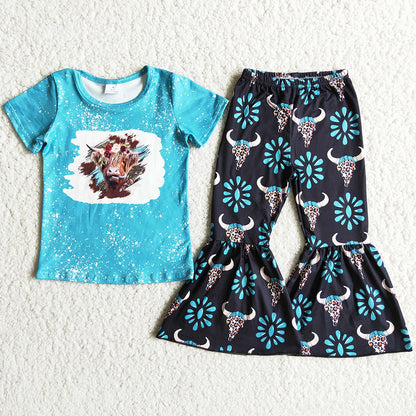 Kids Clothes Girls Boutique Outfits Cow Baby Girls Clothes Western Style Fashion Kids Clothing Set D8-28