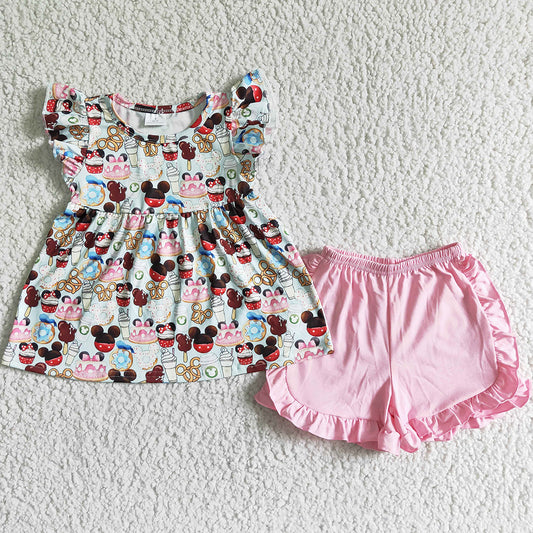 Hot Sale Baby Girls Clothes Set Cute Cartoon Print Girls Summer Clothing Wholesale C8-12