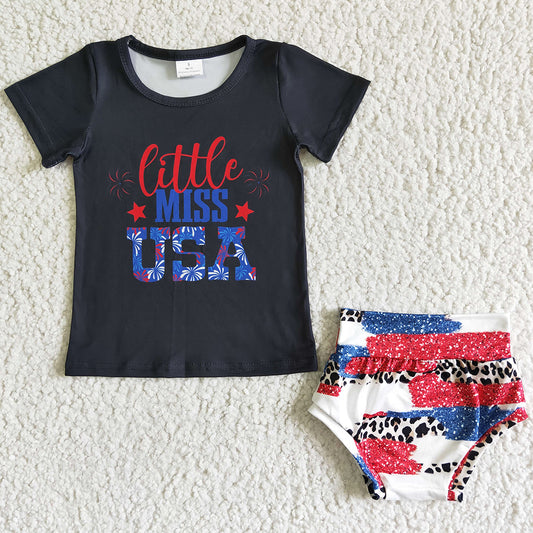 New Fashion Toddler Girls Clothes Bummie Set Little Miss USA Boutique July 4th Cute Baby Girls Clothes Wholesale NC0007