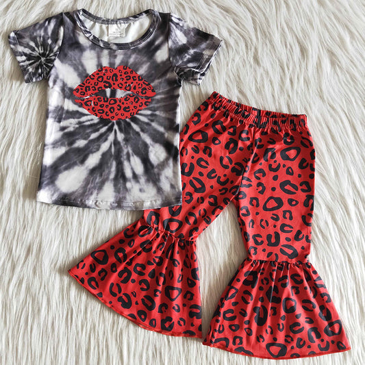 RTS Baby Girls Clothes Boutique Short Sleeve Tee Shirt Top Love Leopard Bell Bottom Pants Fashion C10-11