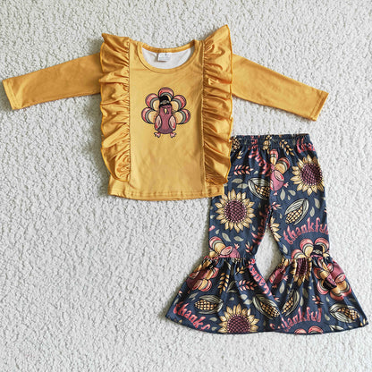 Hot Sale Girls Clothes Turkey Print Boutique Thanksgiving Kids Outfits GLP0201