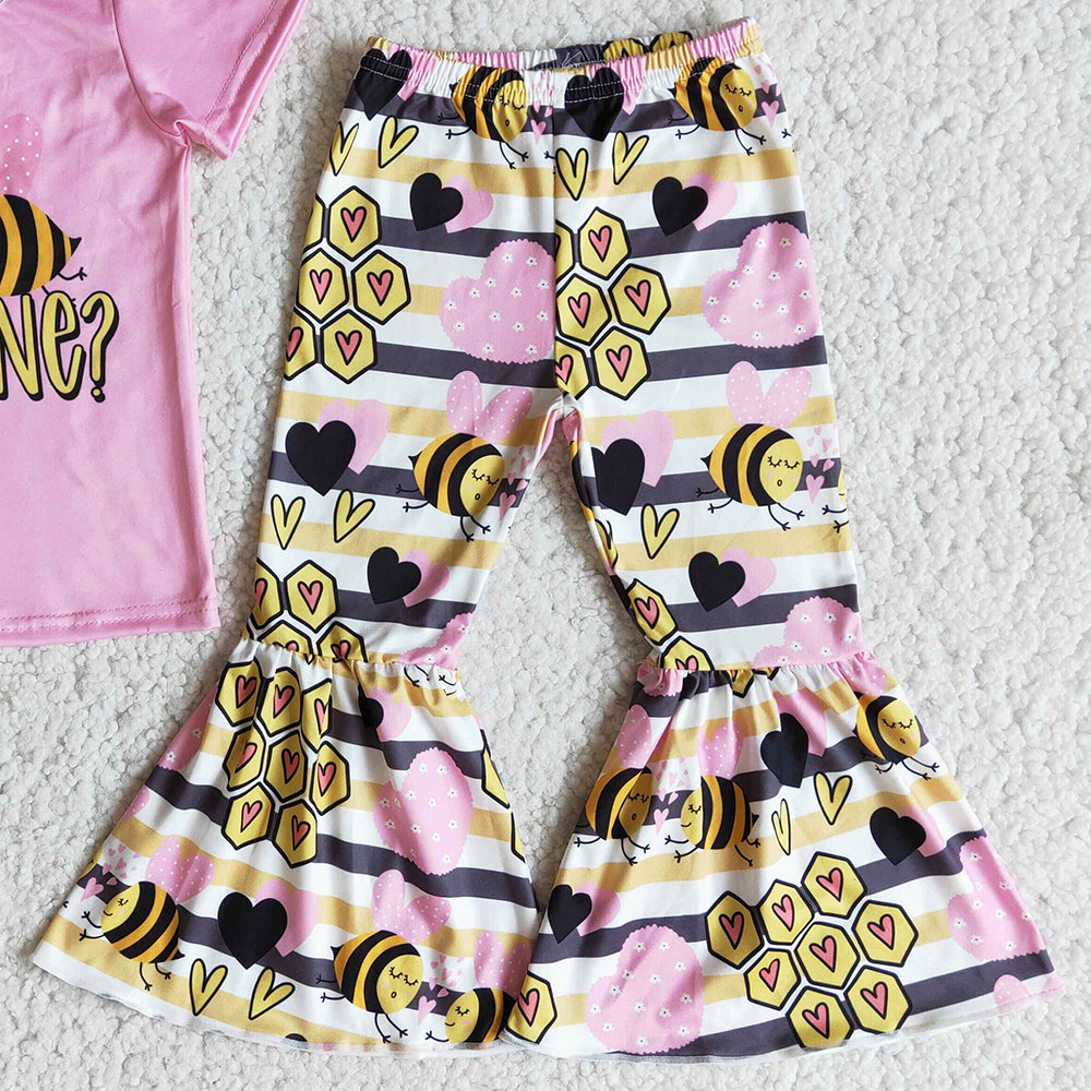 RTS Baby Girls Clothes Spring Short Sleeve Top Bell Bottom Pants Boutique Kids Clothes Sets Wholesale Children Clothing Outfits E10-26