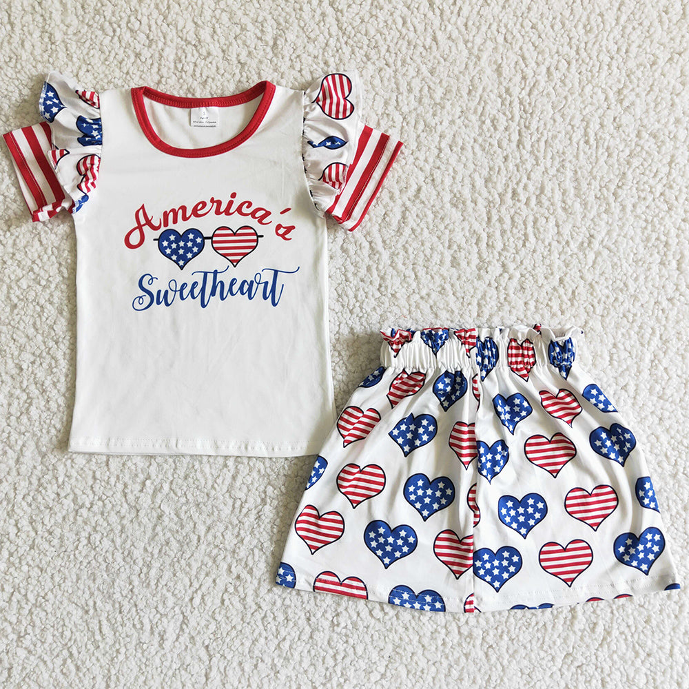 Wholesale Baby Girl Clothes with Dress Set July 4th Independence Day Boutique Girls Clothing Summer Outfits GSSO0051