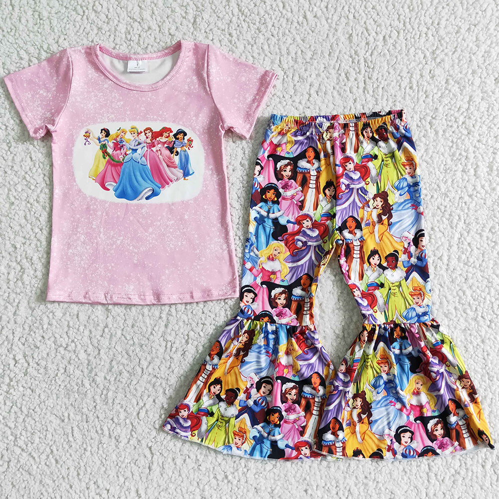 Hot Sale Girls Clothing Sets Wholesale Children Clothing Girls Clothes Short Sleeve Bell Bottom Outfits B7-22