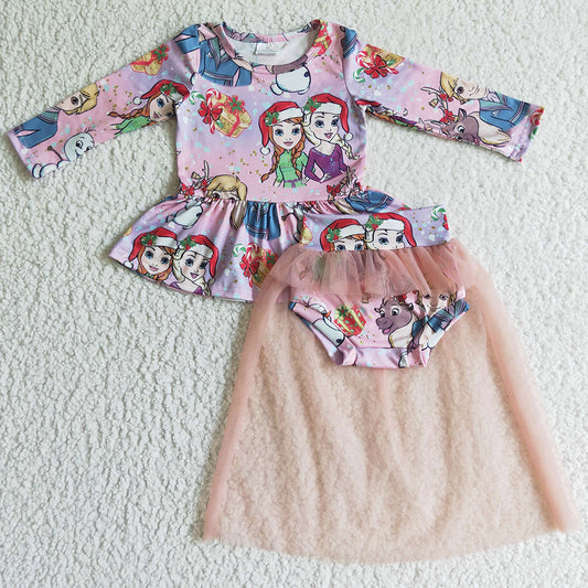 Christmas Baby Girls Clothes Long Sleeve Top Bummie Set Fashion Girls Bummies with Yarn Suit GLD0093