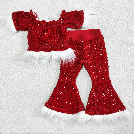 Boutique Baby Girl Clothes Christmas Sequins Kids Girls Outfits C7-23