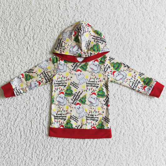 Hippo Print Cute Kids Hoodie Clothes Christmas Boys Girl Hooded Top BT0056