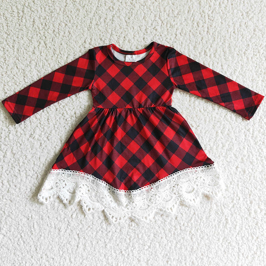 Boutique Toddler Girls Dress Lattice Lace Christmas Kids Dresses Set GLD0024