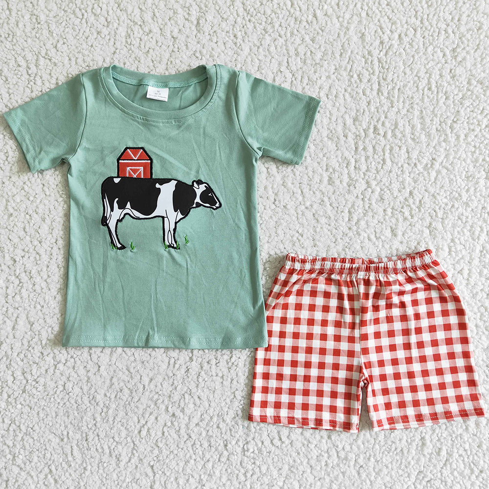 RTS Wholesale Children Baby Boy Clothes Set Cow Cotton Embroidery Boys Summer Clothing BSSO0001