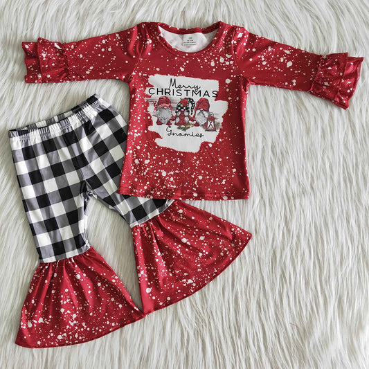 Fashion Kids Clothes Girl Lattice Bell Pants Set Santa Claus Print Boutique Baby Girls Clothes Christmas Kids Outfit 6 B5-17