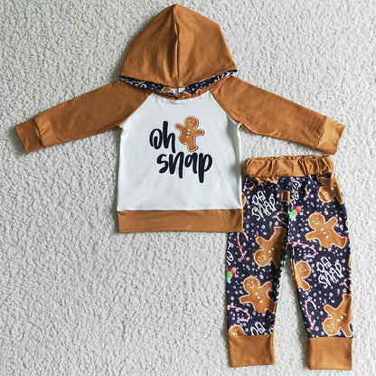 New Boys Clothes Hooded Outfits Gingerbread Print Christmas Boy Clothing BLP0075