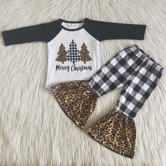 Hot Sale Toddler Girls Clothes Long Sleeve Lattice Bell Pants Set Christmas Tree Print Fashion Baby Girls Clothing Winter Outfit 6 B8-18