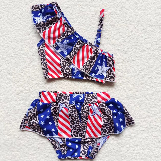 Baby Girls Swimsuit 4th Of July 2 Pieces Ruffle Bathing Suits Swimwear S0094