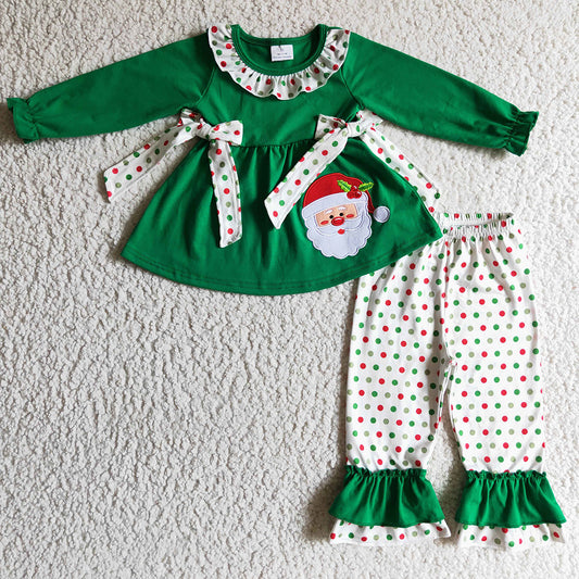 Santa Claus Embroidery Baby Girl Clothes Boutique Christmas Kids Outfits GLP0163