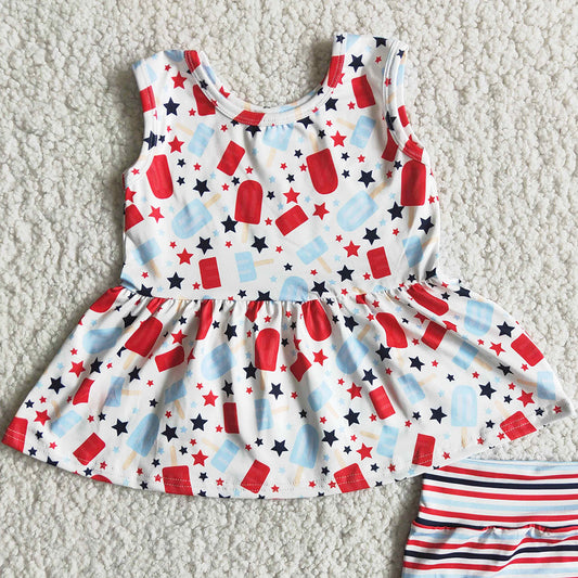 Fashion Baby Girls Bummies Set July 4th Toddler Girls Clothes Baby Bummies Outfit Wholesale E3-15