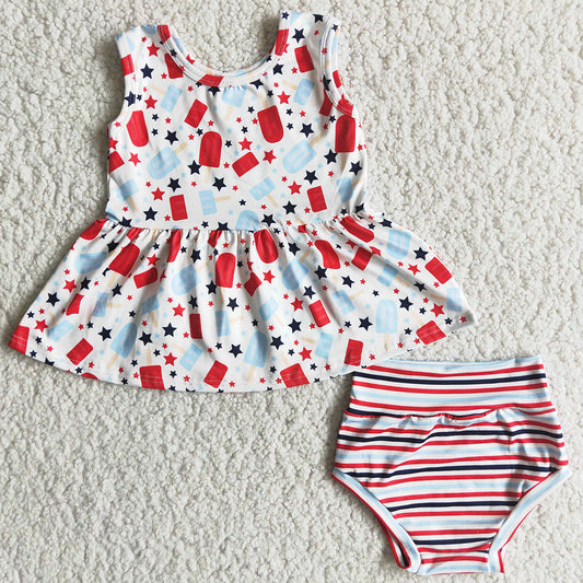 Fashion Baby Girls Bummies Set July 4th Toddler Girls Clothes Baby Bummies Outfit Wholesale E3-15