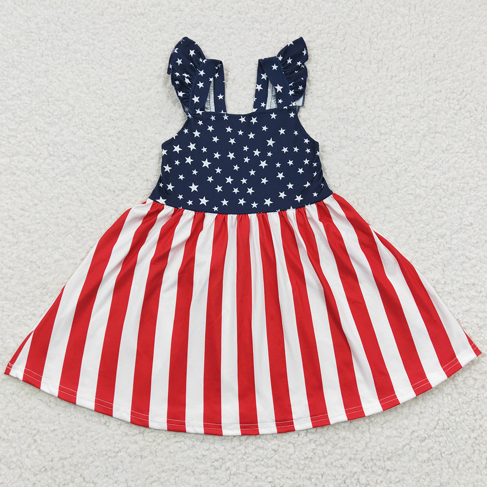 Baby Girls Dress 4th of July Star Stripe Knee Length Dresses GSD0289
