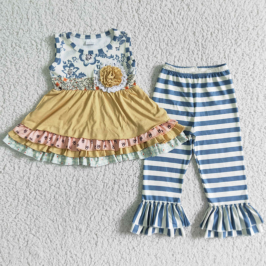 Boutique Baby Girls Clothes Sleeveless Top+Pants Set Wholesale Kids Girls Clothing D10-27