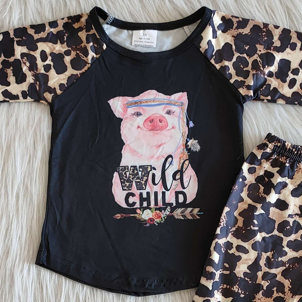 Toddler Baby Girls Clothes Wild Child Fashion Fall Girls Clothing Leopard Bell Bottom Pants Outfits Cute Pig Print Wholesale 6 A29-1