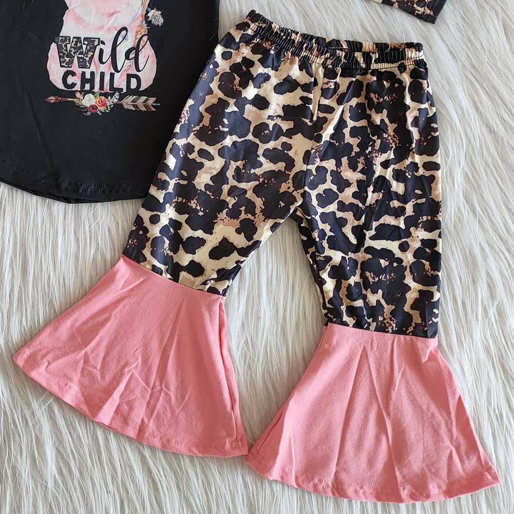 Toddler Baby Girls Clothes Wild Child Fashion Girls Clothing Leopard Bell Bottom Pants Outfits 6 A29-1