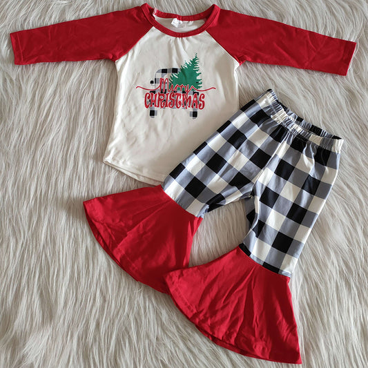 Boutique Baby Girl Clothes Set Christmas Tree Toddler Girls Clothes Lattice Bell Pants Set 6 A12-15