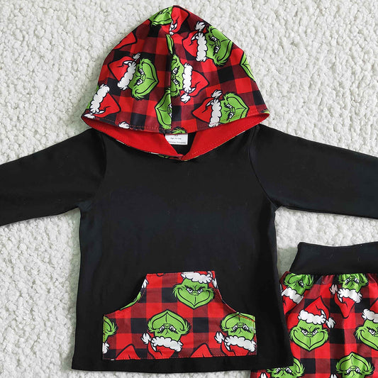 Hot Sale Toddler Boys Clothes Hoodies Set Cartoon Print Christmas Baby Boys Clothing Red Green Boys Hoodie Outfits 6 A10-29