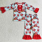 Santa Claus Print Boutique Girls Pajamas Christmas Kids Sleepwear Set GLP0082