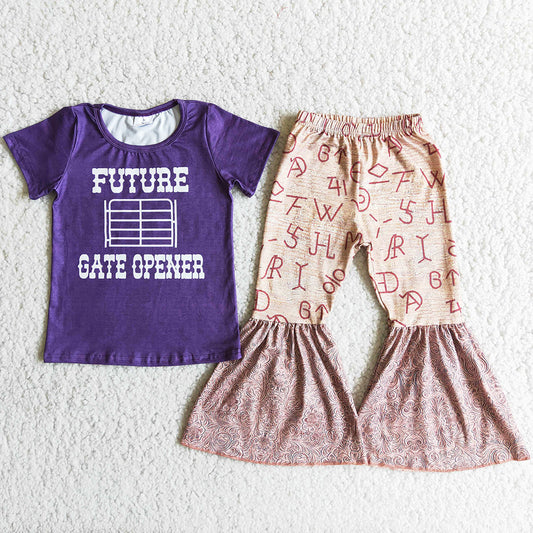 New Fashion Baby Girl Clothes Spring Short Sleeve Kids Bell Bottom Outfits Boutique Toddler Girl Clothes Wholesale D6-30