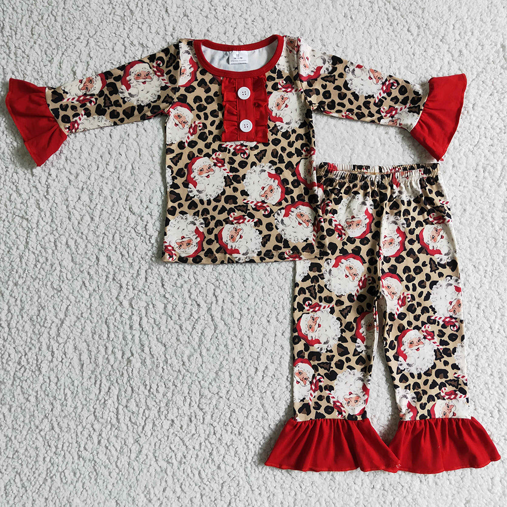 Christmas Boutique Girls Pajamas Set Santa Claus Print Cute Baby Girls Sleepwear GLP0218