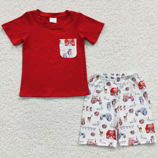 Summer Boys Clothing Farm Print Cute Baby Boys Short Sleeve Shorts Sets BSSO0120