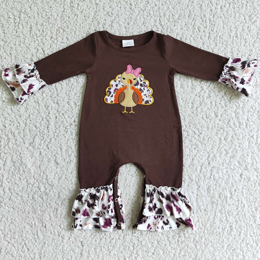 Turkey Embrodiery Infant Baby Girls Romper Boutique Thanksgiving Clothing LR0038