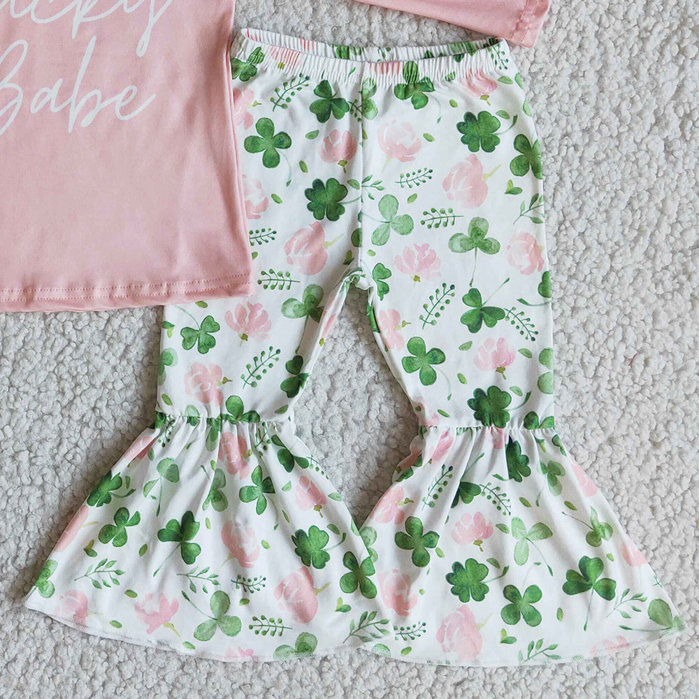 RTS Baby Girls Clothes Long Sleeve Bell Pants Sets St. Patrick Boutique Kids Girls Clothing Sets 6 B2-25