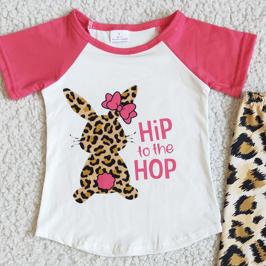 Hot Sale Baby Girl Clothes Girls Easter Girls Clothing Sets Pink Leopard Bunny Print Baby Girl Clothes Fashion Outfits