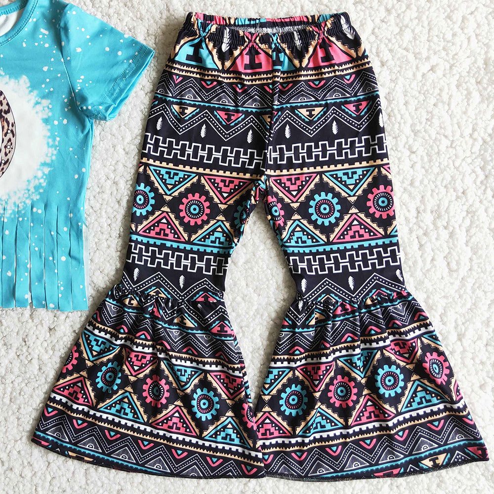 Wholesale Baby Girl Clothes Horse Boutique Toddler Girl Clothes Tassel Design Fashion Girl Clothing Short Sleeve Bell Pants Set D6-13