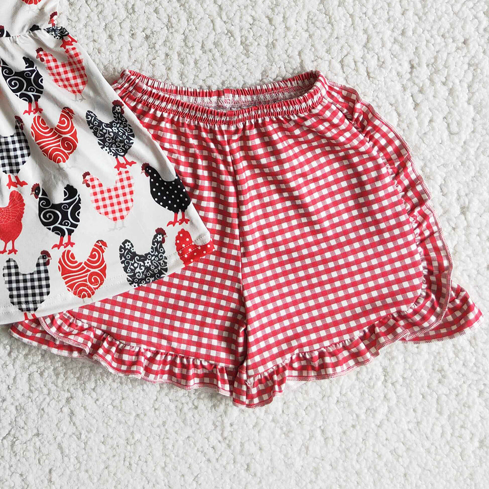 Hot Sale Kids Designer Clothes Girls Outfits Chicken Cute Girls Boutique Clothing Toddler Outfits A3-22