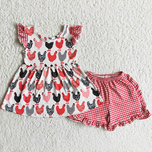 Hot Sale Kids Designer Clothes Girls Outfits Chicken Cute Girls Boutique Clothing Toddler Outfits A3-22