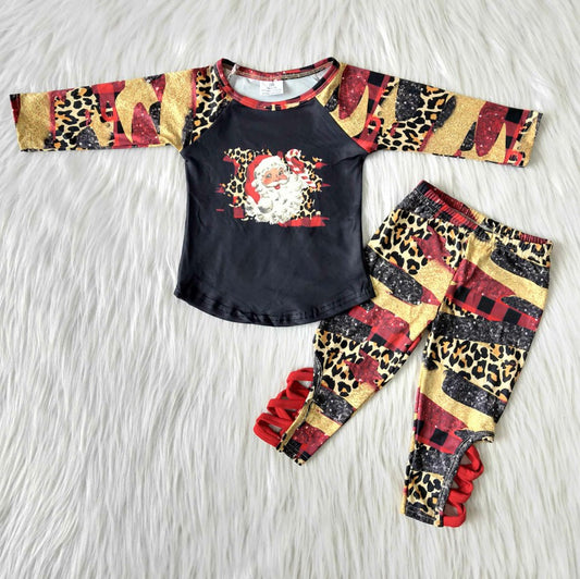 Christmas Cute Baby Girl Clothes Set Santa Claus Print Boutique Toddler Kids Girls Clothing Outfit 6 B10-17