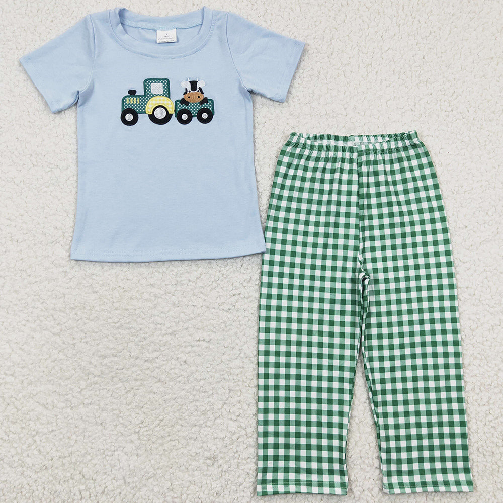 Boys Clothes Short Sleeve Long Pants Cotton Embroidery Boy Outfits BSPO0089