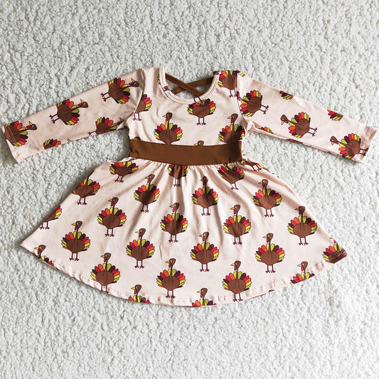 Thanksgiving Girls Dress Turkey Print Boutique Baby Girl Twirl Dress 6 C10-19