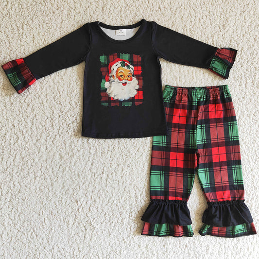 Santa Claus Print Boutique Girls Clothes Lattice Pants Set for Christmas GLP0260 9.5