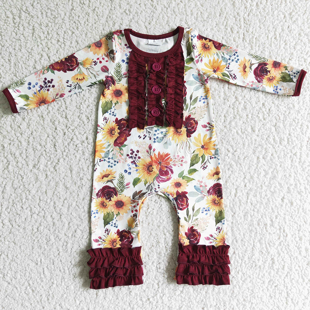 Fall Baby Girl Romper Flower Print Long Sleeve Rompers LR0009