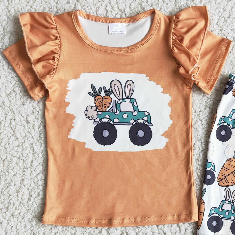 New Fashion Baby Girl Clothes Short Sleeve Bell Pants Sets Spring Easter Rabbit Print Cute Girls Clothing Toddler Baby Outfits